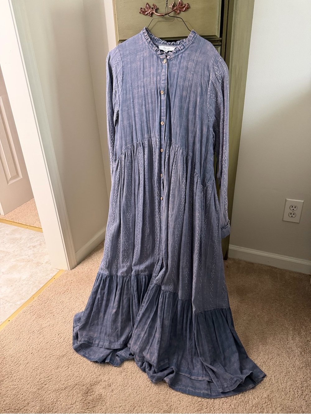 Blue Long Sleeve Button-Front Dress/duster